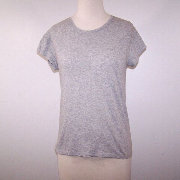 Victoria Sport Tee Shirt Top XS Strappy Low Cut Back Gray Short Sleeves Stretch - Picture 2 of 8